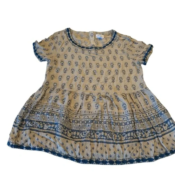 Sigrid Olson Beige Blue Country Print Doves & Floral Embroidery Trim Peplum Top - Picture 7 of 13